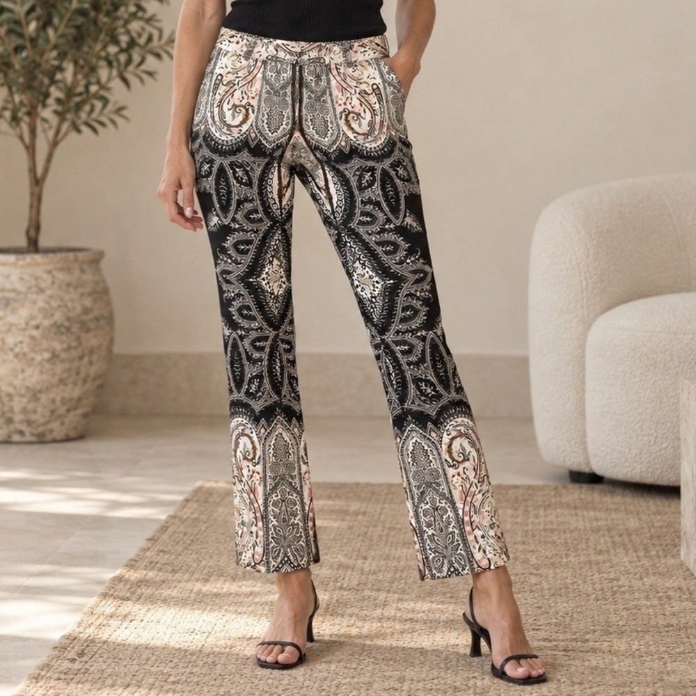 Etro Italy Womens Paisley Print Straight Leg Trousers Black Cream Size 40IT US8
